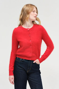Velvet-Red Brushed Cashmere Cardigan