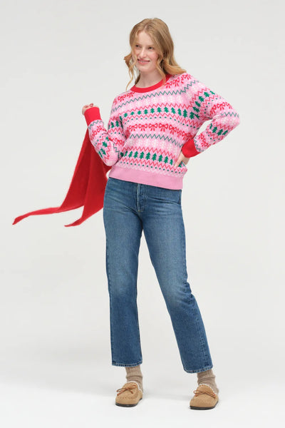 Pink Wool-Cashmere Christmas Fairisle Sweater