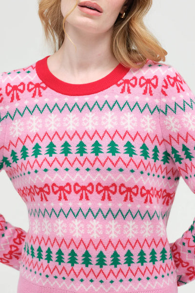 Pink Wool-Cashmere Christmas Fairisle Sweater