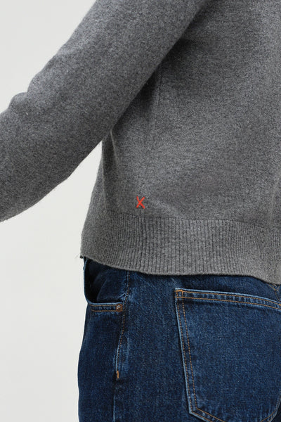 Grey Wool-Cashmere Crew Neck Cardigan