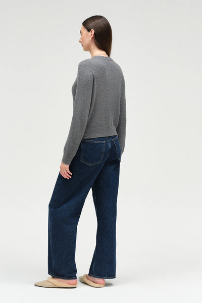Grey Wool-Cashmere Crew Neck Cardigan