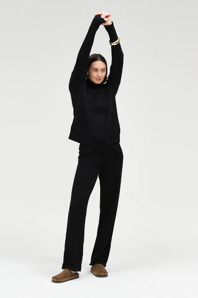 Black Wool-Cashmere Relaxed Rollneck Sweater
