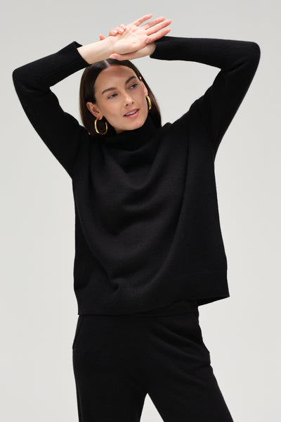Black Pure Cashmere Rollneck Sweater
