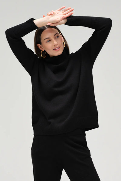 Black Wool-Cashmere Relaxed Rollneck Sweater