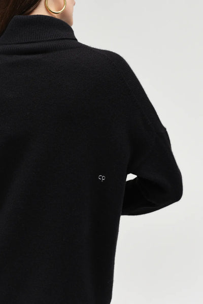 Black Wool-Cashmere Relaxed Rollneck Sweater