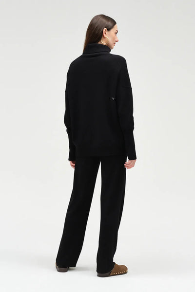 Black Wool-Cashmere Relaxed Rollneck Sweater