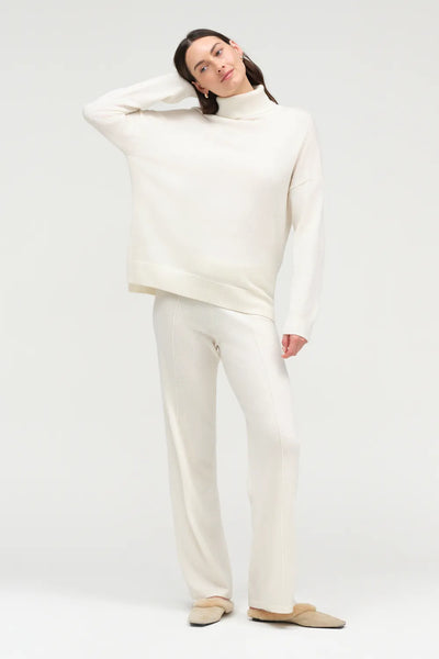 Cream Wool-Cashmere Relaxed Rollneck Sweater