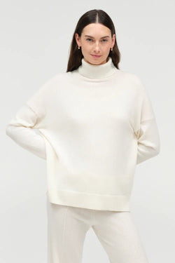 Cream Wool-Cashmere Relaxed Rollneck Sweater