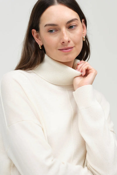 Cream Wool-Cashmere Relaxed Rollneck Sweater