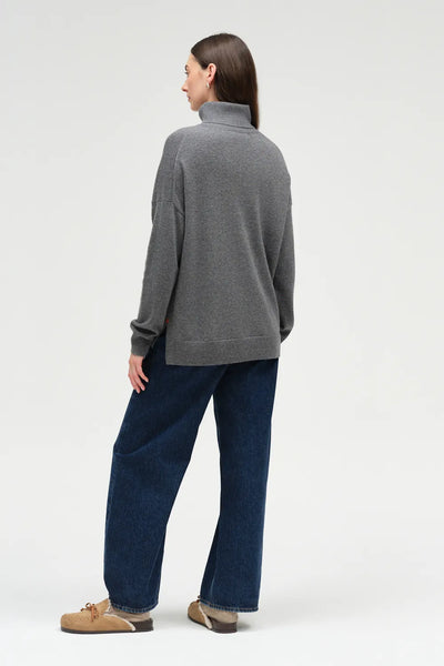 Grey Wool-Cashmere Relaxed Rollneck Sweater