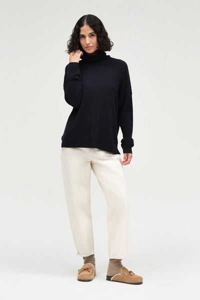 Navy Wool-Cashmere Relaxed Rollneck Sweater