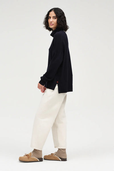 Navy Wool-Cashmere Relaxed Rollneck Sweater