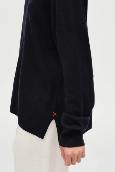 Navy Wool-Cashmere Relaxed Rollneck Sweater