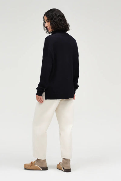 Navy Wool-Cashmere Relaxed Rollneck Sweater