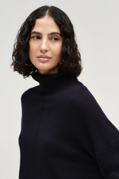 Navy Wool-Cashmere Relaxed Rollneck Sweater