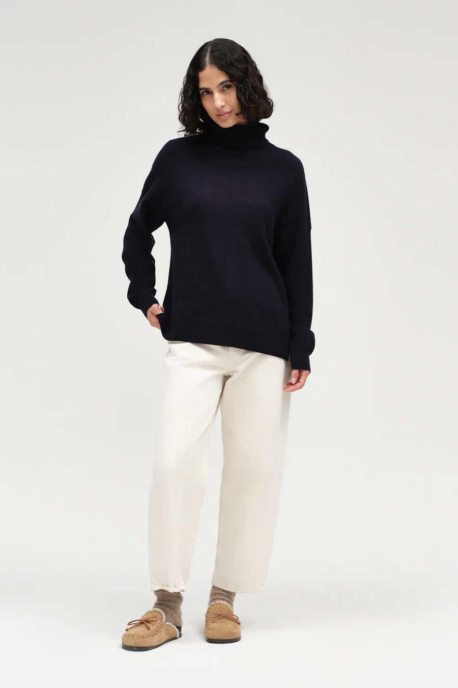 Navy Wool-Cashmere Relaxed Rollneck Sweater