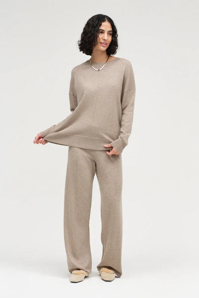 Warm-Oatmeal Wool-Cashmere Slouchy Sweater