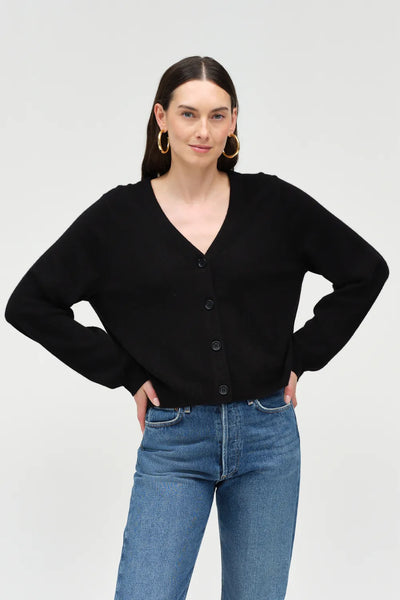Black Wool-Cashmere Cropped Cardigan