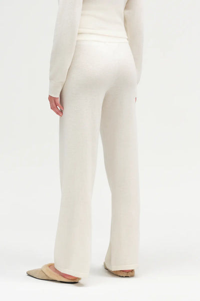Cream Wool-Cashmere Wide-Leg Track Pants