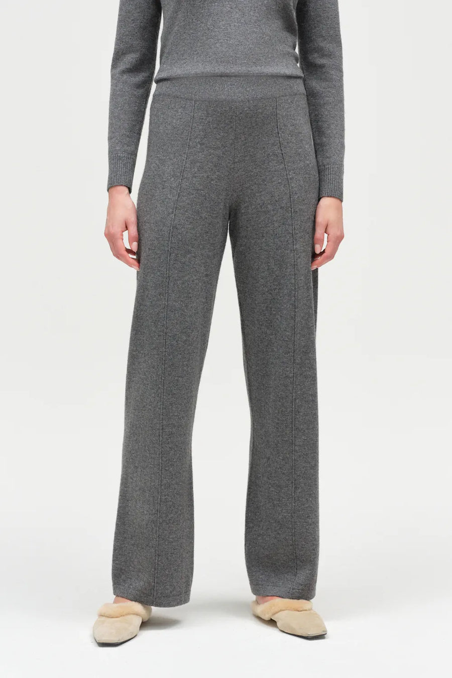 Grey Wool-Cashmere Wide-Leg Track Pants
