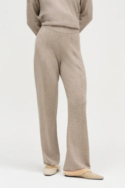 Warm-Oatmeal Wool-Cashmere Wide-Leg Track Pants