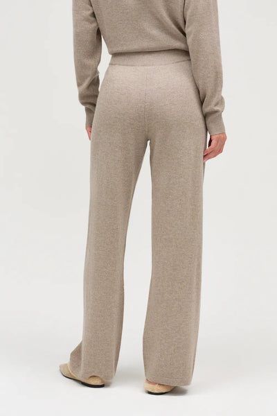Warm-Oatmeal Wool-Cashmere Wide-Leg Track Pants
