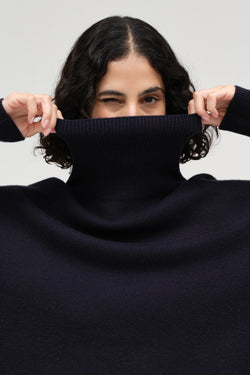 Navy Pure Cashmere Rollneck Sweater