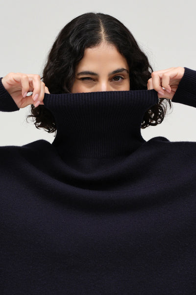 Navy Pure Cashmere Rollneck Sweater
