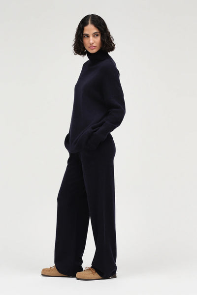 Navy Pure Cashmere Wide-Leg Pants
