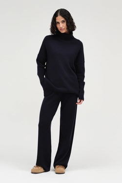 Navy Pure Cashmere Wide-Leg Pants