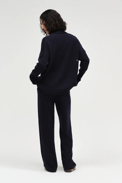 Navy Pure Cashmere Wide-Leg Pants