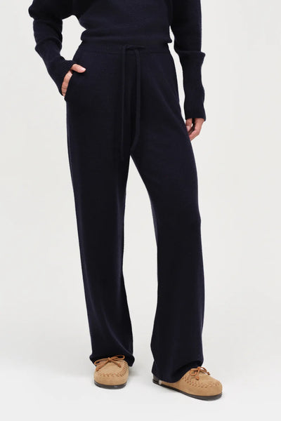 Navy Pure Cashmere Wide-Leg Pants