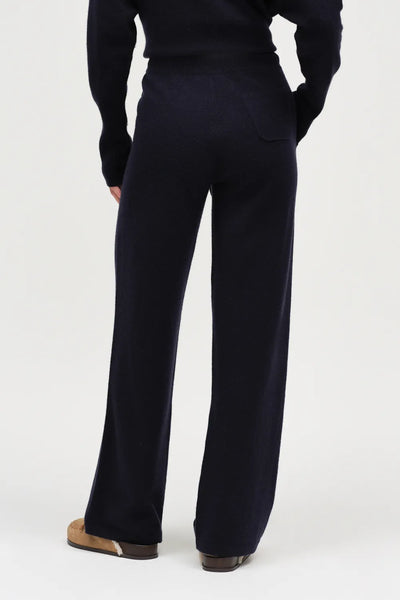 Navy Pure Cashmere Wide-Leg Pants