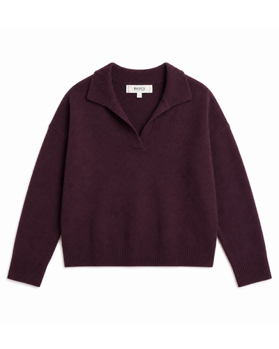 Aubergine Wool-Cashmere Collared Sweater
