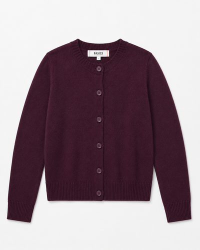 Aubergine Wool-Cashmere Crew Neck Cardigan