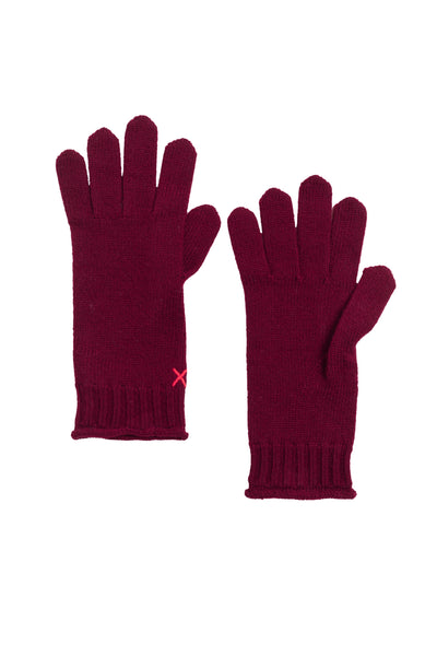 Pair of maroon gloves on a white background