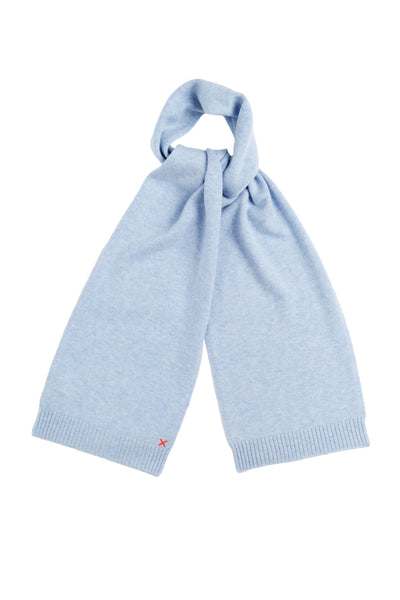Light blue knitted scarf on a white background