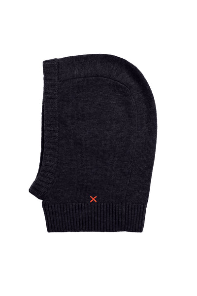 Black balaclava with a small orange logo on a white background