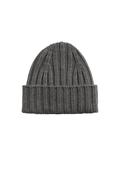 Gray knit beanie on a white background