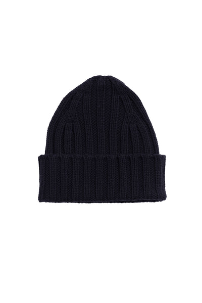 Black knit beanie on a white background