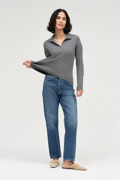 Grey Wool-Cashmere Collared Sweater