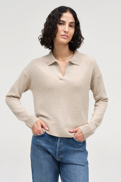 Warm-Oatmeal Wool-Cashmere Collared Sweater