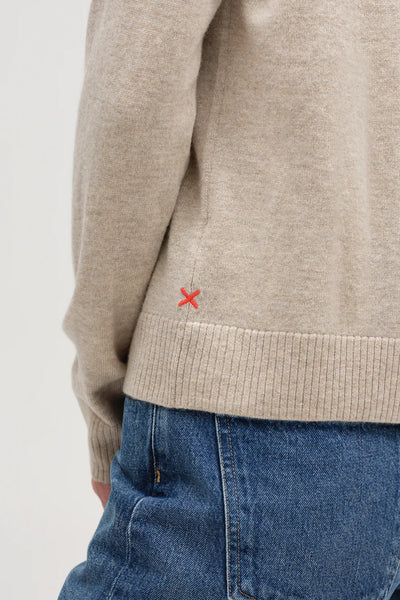 Warm-Oatmeal Wool-Cashmere Collared Sweater