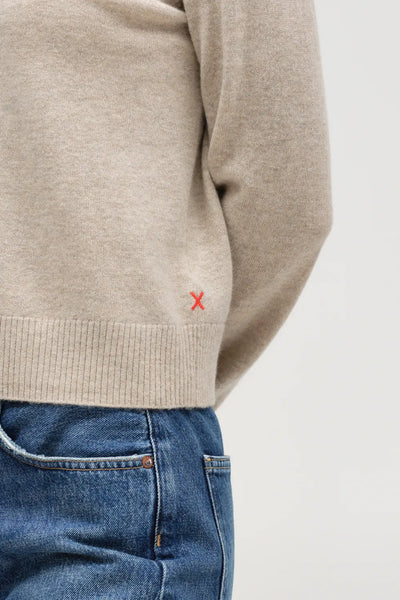 Warm-Oatmeal Wool-Cashmere Crew Neck Cardigan