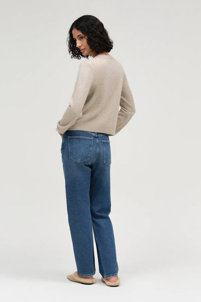 Warm-Oatmeal Wool-Cashmere Crew Neck Cardigan