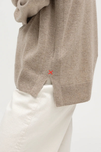 Warm-Oatmeal Wool-Cashmere Relaxed Rollneck Sweater
