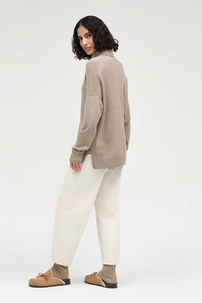 Warm-Oatmeal Wool-Cashmere Relaxed Rollneck Sweater