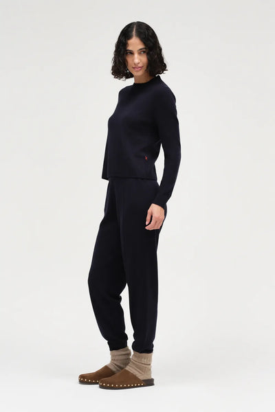 Navy Wool-Cashmere Cropped Sweater