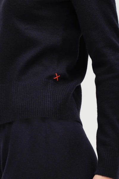 Navy Wool-Cashmere Cropped Sweater