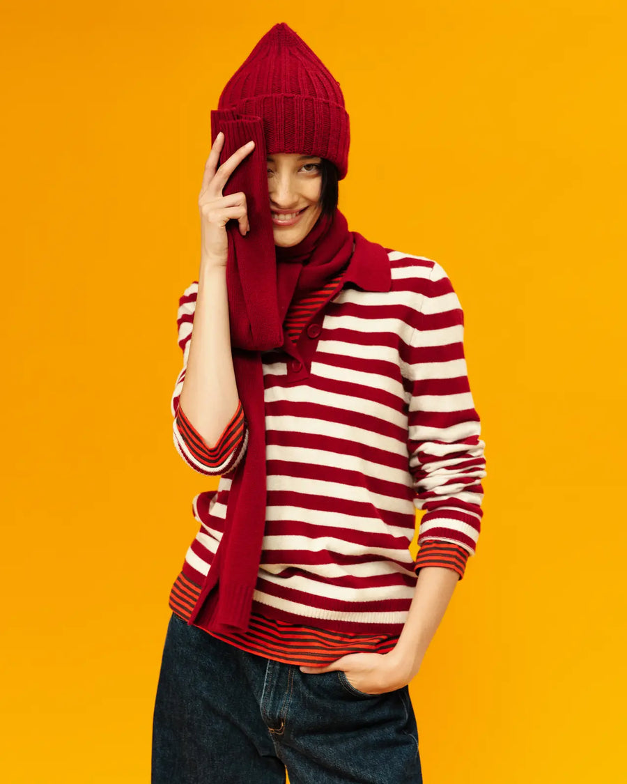 Cherry Wool-Cashmere Ribbed Beanie